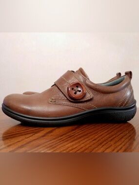 Ecco Shoe Brown Leather Low Heel Orthopedic Walking Loafers Shoes Womens Size 43